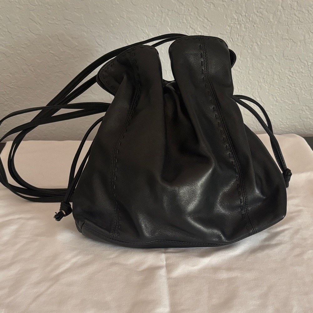 Vintage 90’s Ganson Soft Black Leather Drawstring Women’s Bag